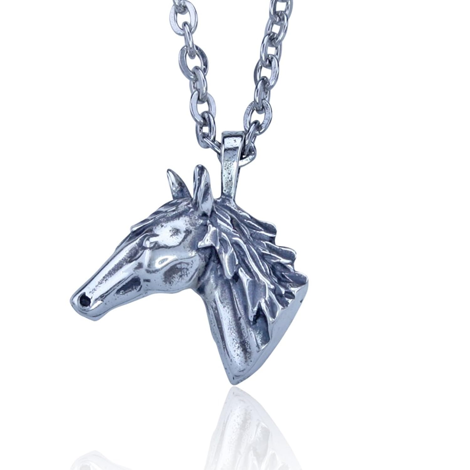 马头项链纯银 on 76.2 cm 不锈钢扁节链带